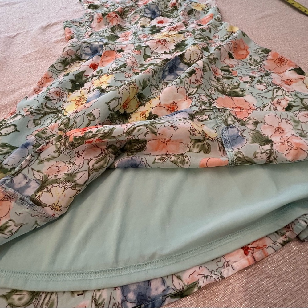 Floral Mini Dress Fit & Flare Sweet Feminine Sleeveless V Back Garden Print M - Picture 7 of 11